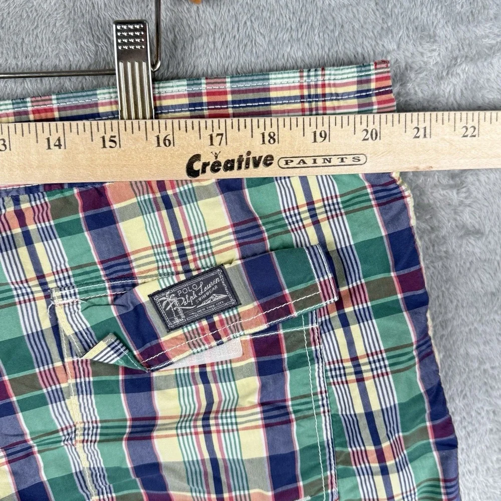 Polo Ralph Lauren Swim Shorts Mens XL Multicolor Plaid Logo‎ Preppy Beach VTG